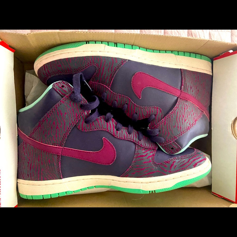 RARE Nike hi top skinny print dunks.